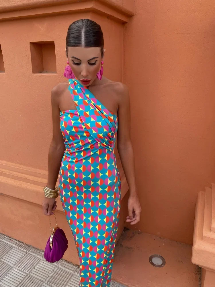 Irmgardi - Abito Colorato con Scollatura Asimmetrica