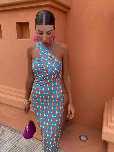 Irmgardi - Abito Colorato con Scollatura Asimmetrica