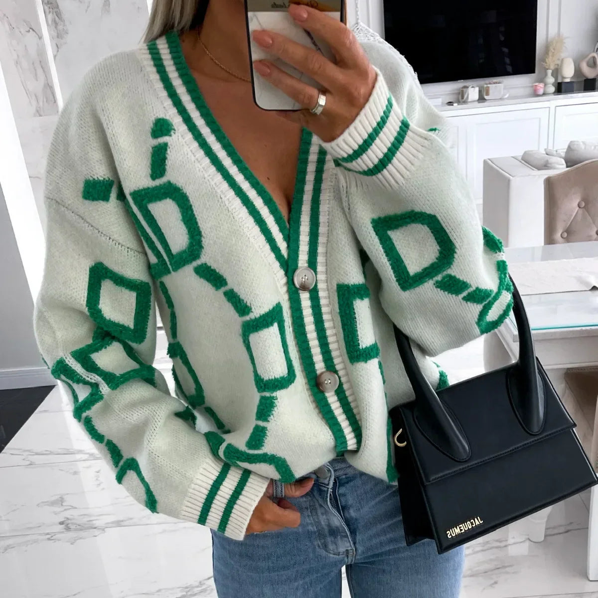 Nanette | Cardigan alla Moda con Design Geometrico