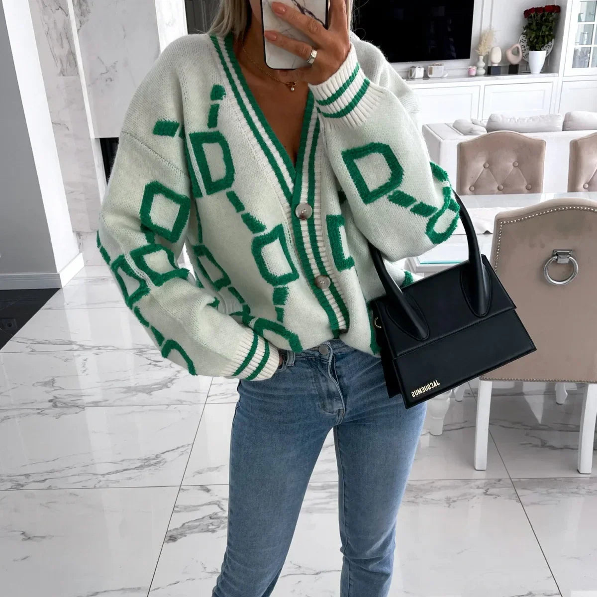 Nanette | Cardigan alla Moda con Design Geometrico