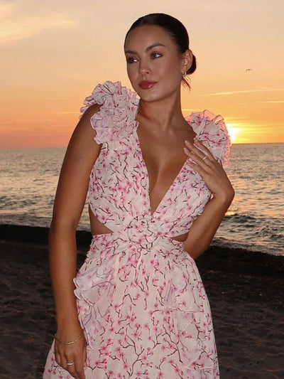 Lexi - Elegante Abito Maxi con Rouches Senza Schiena