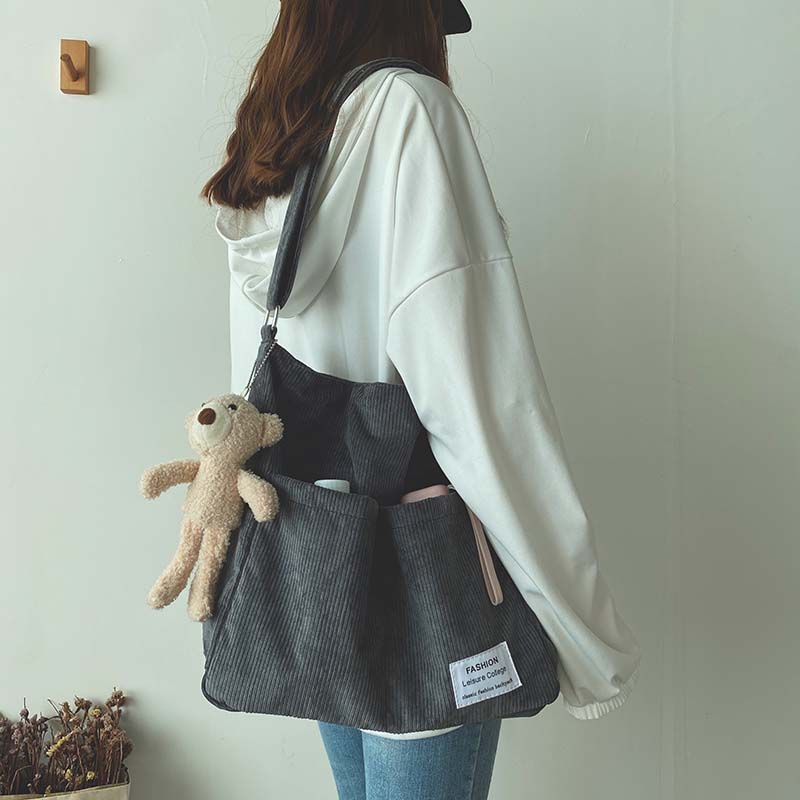 Alina - Borsa a Spalla in Velluto a Corda con Multi Tasche