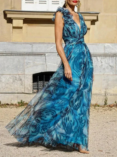 Léna™ | ABITO LUNGO BLU PAVONE