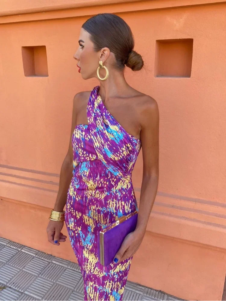 Irmgardi - Abito Colorato con Scollatura Asimmetrica