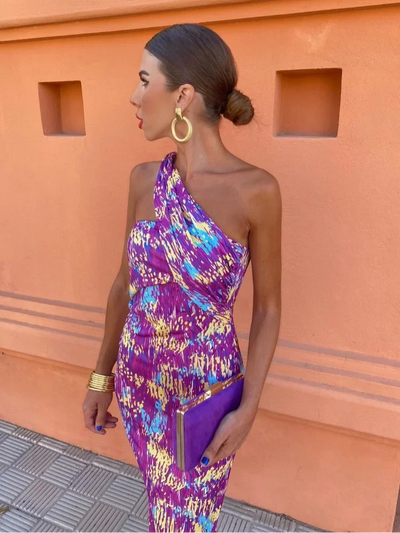 Irmgardi - Abito Colorato con Scollatura Asimmetrica