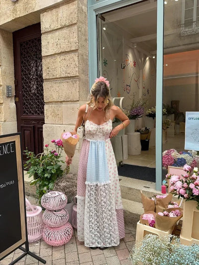 Cyrille - Elegante Abito Maxi Patchwork con Spalline