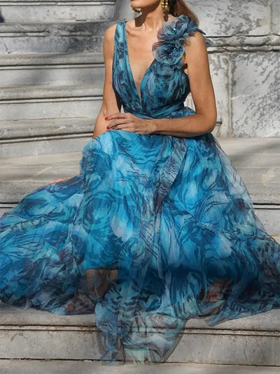 Léna™ | ABITO LUNGO BLU PAVONE