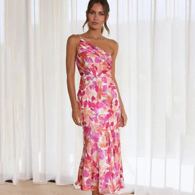 Nyssara - Elegant One-Shoulder Floral Dress