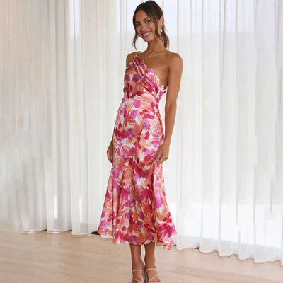 Nyssara - Elegant One-Shoulder Floral Dress