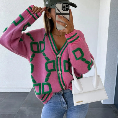 Nanette | Cardigan alla Moda con Design Geometrico