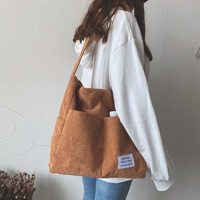 Alina - Borsa a Spalla in Velluto a Corda con Multi Tasche