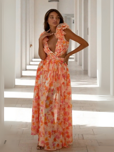 Lexi - Elegante Abito Maxi con Rouches Senza Schiena