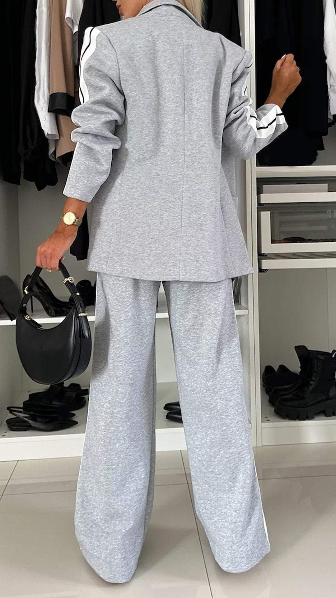 Vada - Set Top e Pantaloni con Collo a Risvolto a Contrasto per Donne