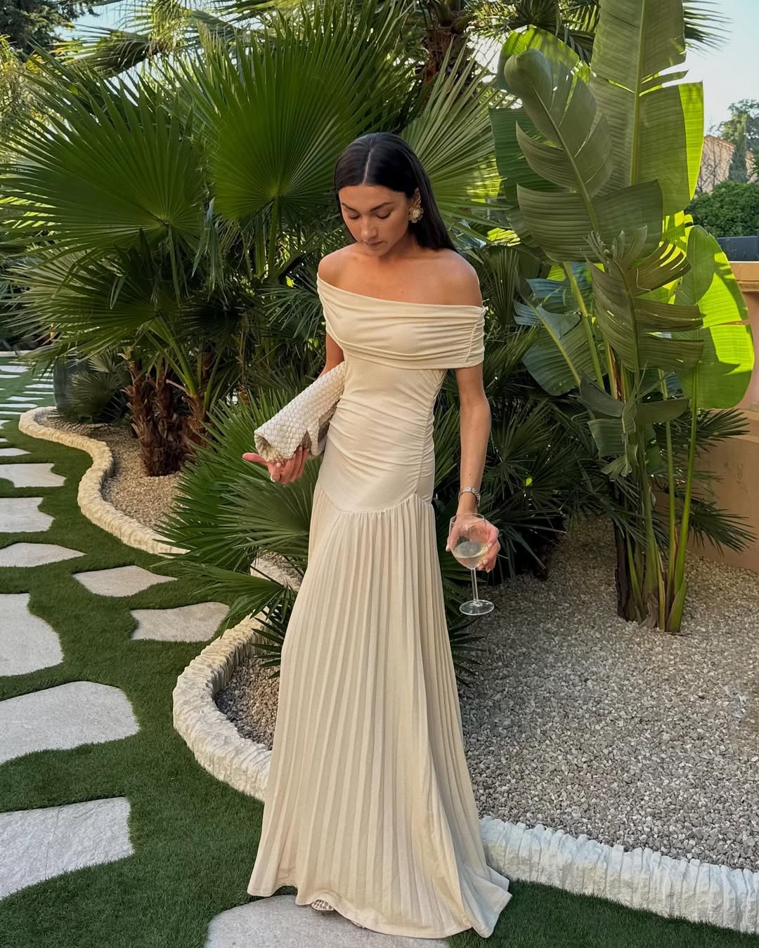 Kamara | Abito Maxi Plissettato Off Shoulder