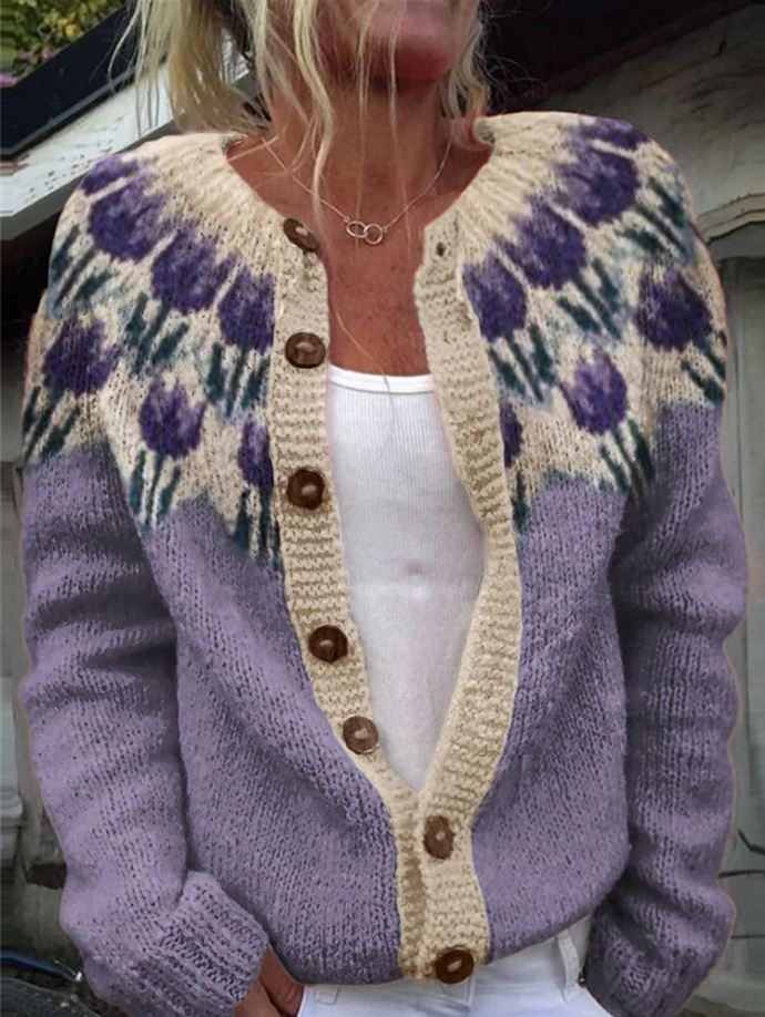Keysha | Cardigan con Motivo Floreale