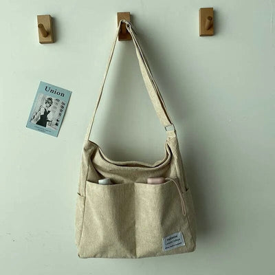 Alina - Borsa a Spalla in Velluto a Corda con Multi Tasche