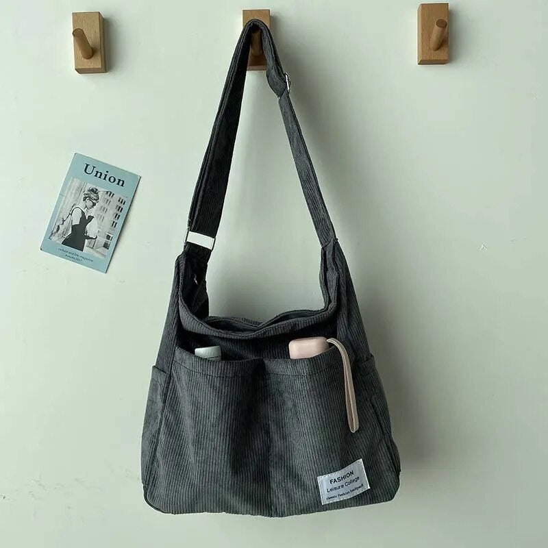Alina - Borsa a Spalla in Velluto a Corda con Multi Tasche