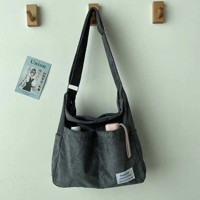 Alina - Borsa a Spalla in Velluto a Corda con Multi Tasche