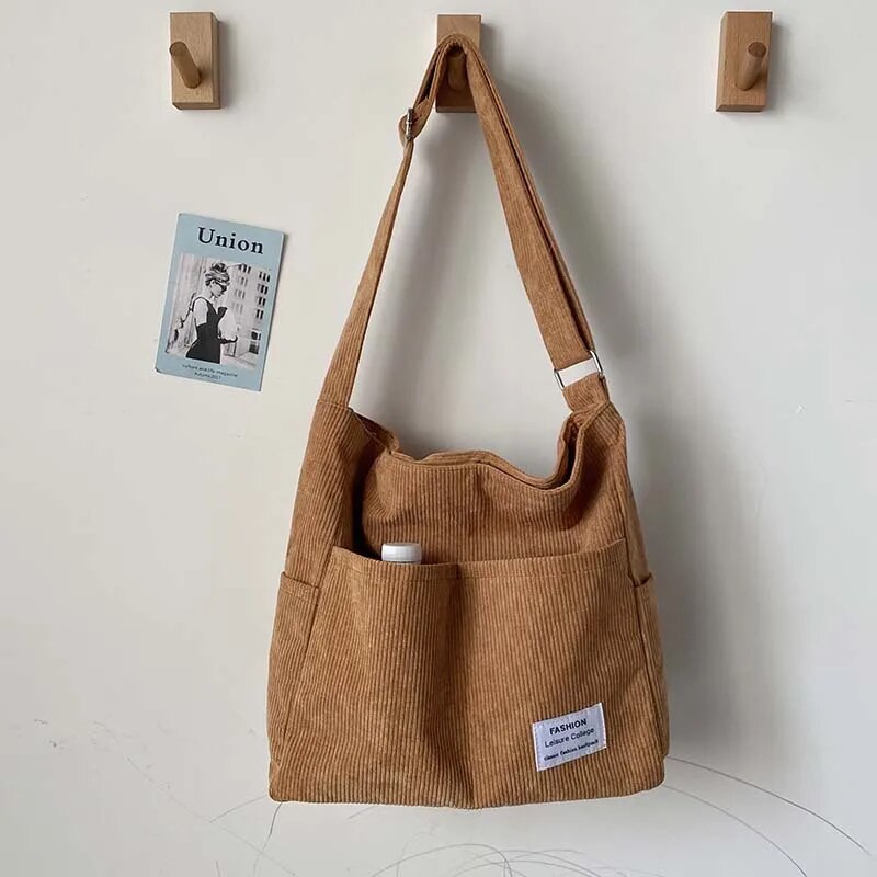 Alina - Borsa a Spalla in Velluto a Corda con Multi Tasche