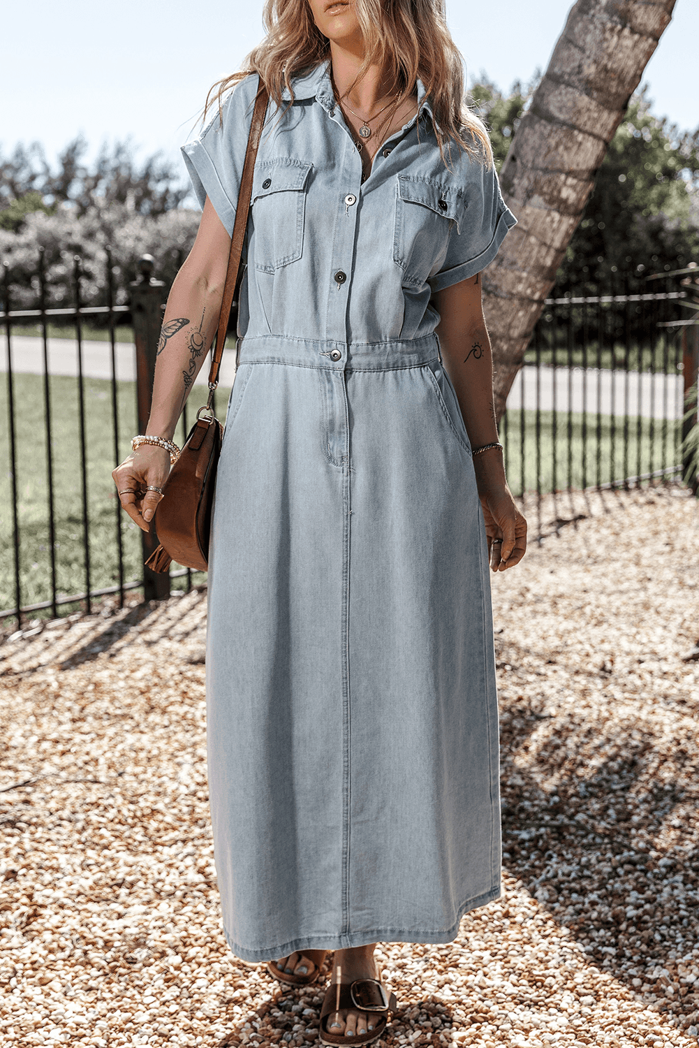 Sofia® | Elegante Vestito in Denim con Maniche a Pipistrello Corte