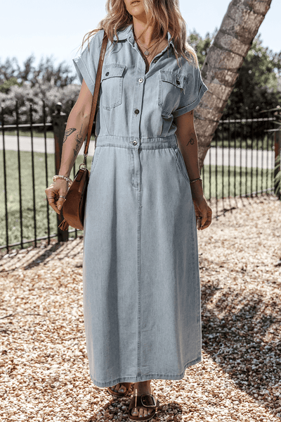 Sofia® | Elegante Vestito in Denim con Maniche a Pipistrello Corte