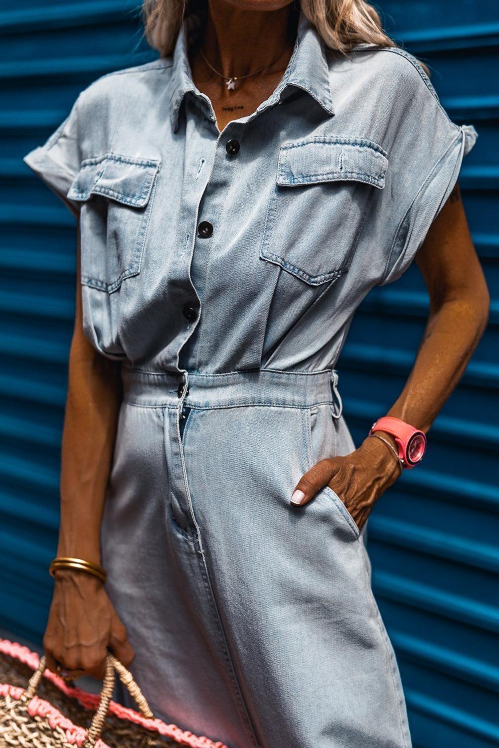 Sofia® | Elegante Vestito in Denim con Maniche a Pipistrello Corte