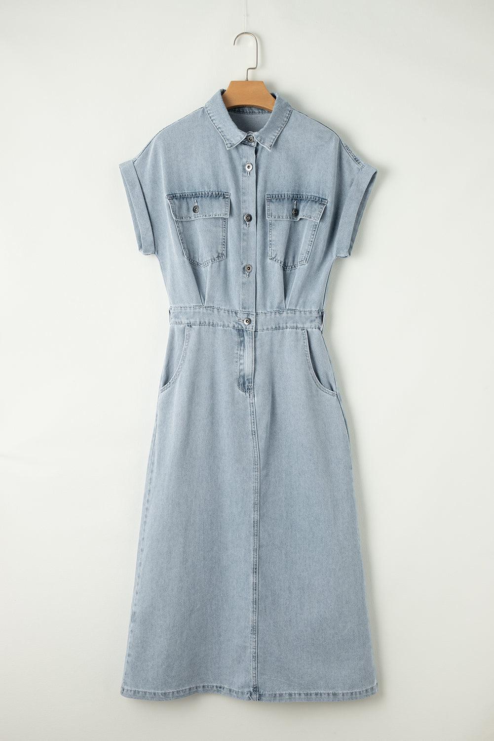 Sofia® | Elegante Vestito in Denim con Maniche a Pipistrello Corte