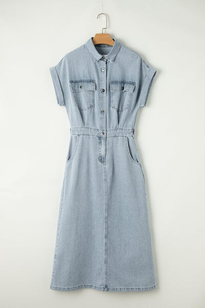 Sofia® | Elegante Vestito in Denim con Maniche a Pipistrello Corte