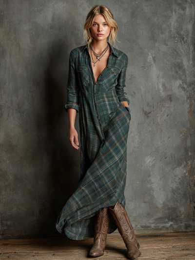 Maxi abito a righe con revers