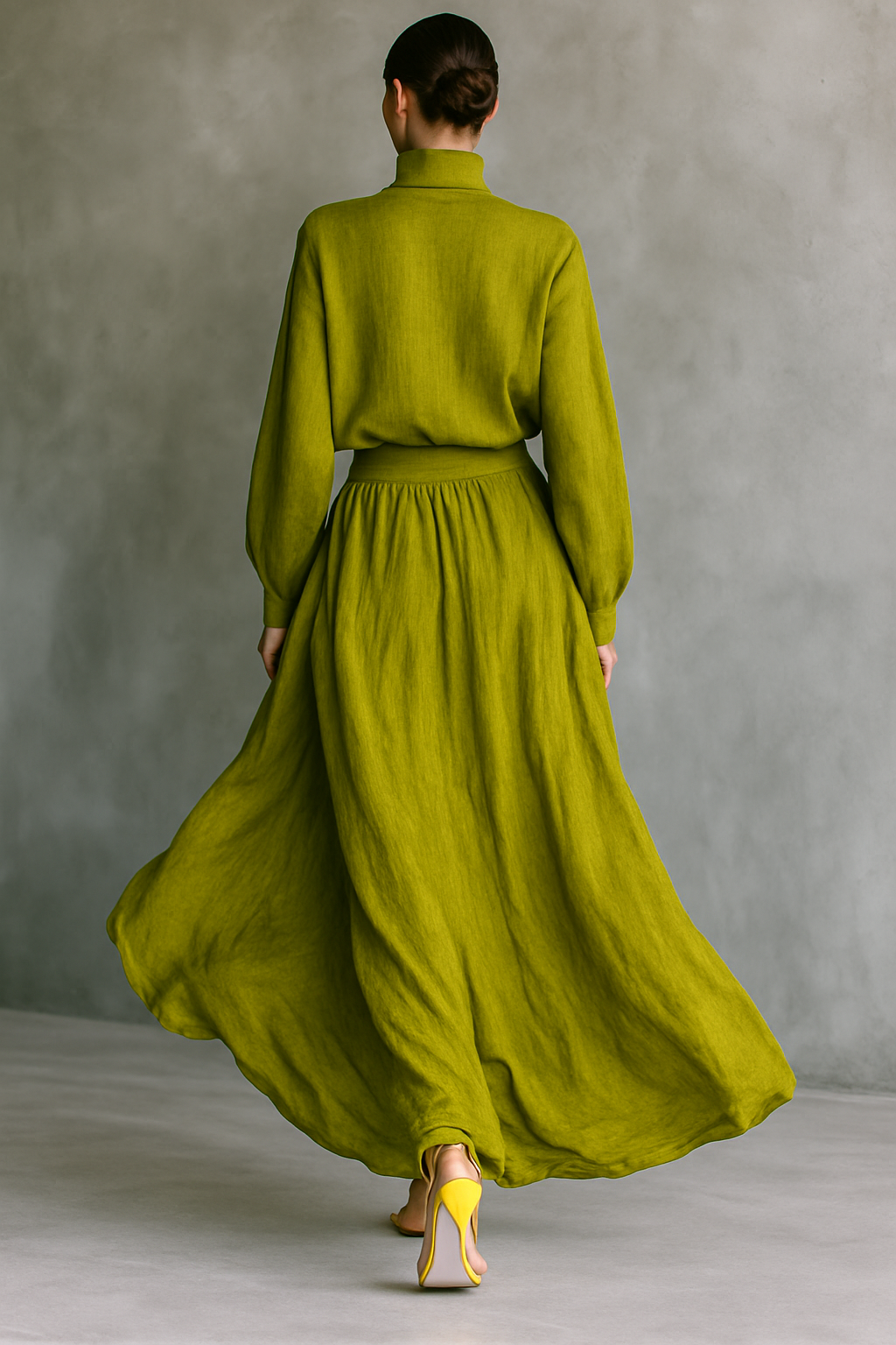 Completo da donna verde in misto cotone e lino
