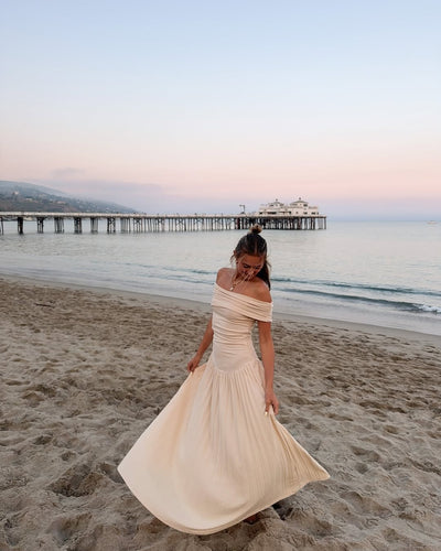 Kamara | Abito Maxi Plissettato Off Shoulder