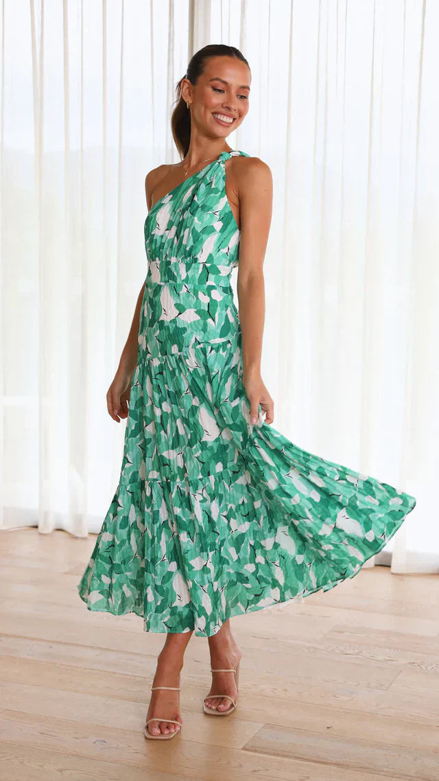 Nyssara - Elegant One-Shoulder Floral Dress