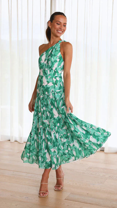Nyssara - Elegant One-Shoulder Floral Dress