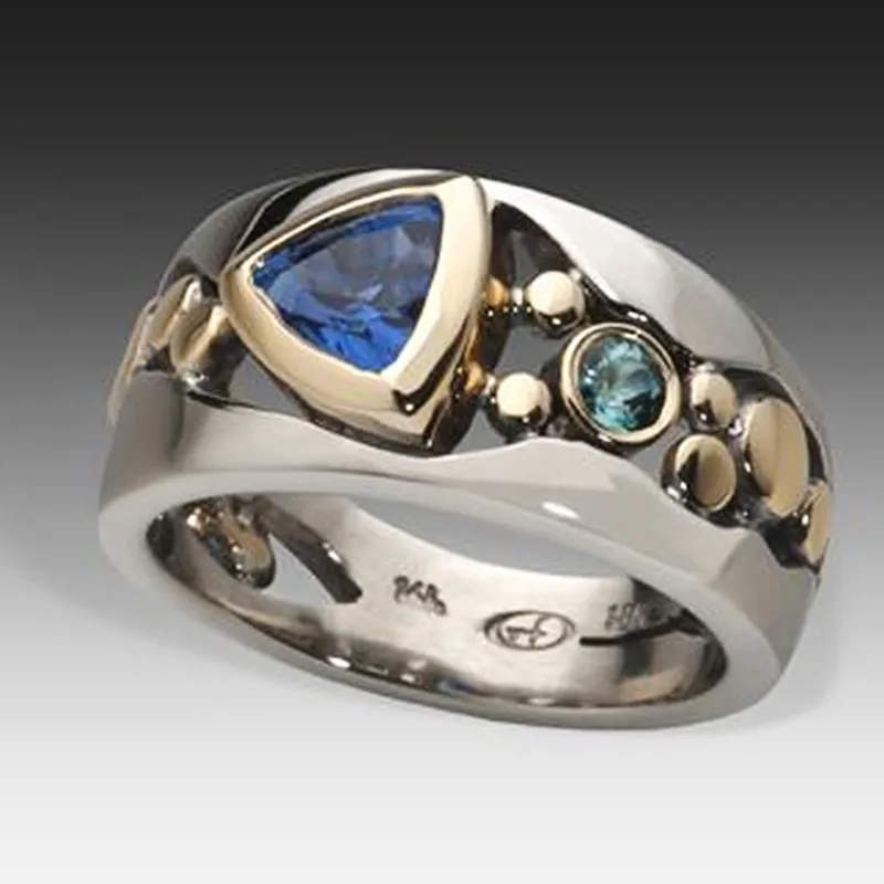 Mariana - Anello di Gioielli con Pietra Blu Triangolare alla Moda