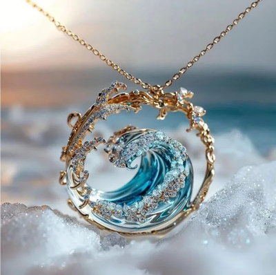 Layla - Collana con pendente a onda oceanica blu cielo