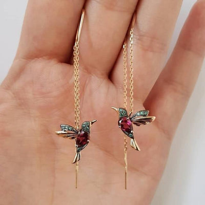 Ember - Orecchini in zirconia smaltata a forma di colibrì delicato