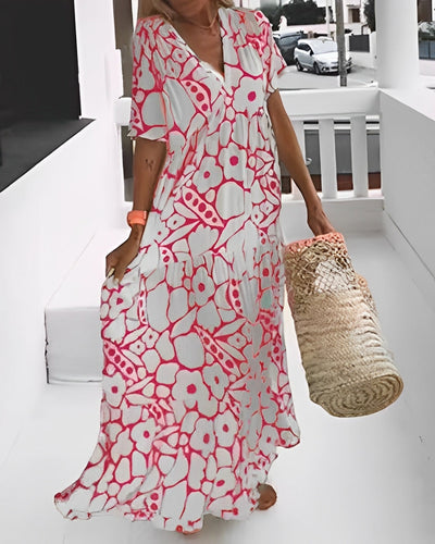 Flora - Relaxed Floral Deep V-Neck Long Dress