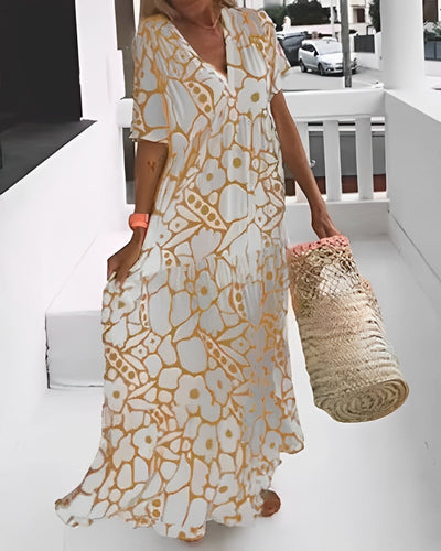 Flora - Relaxed Floral Deep V-Neck Long Dress