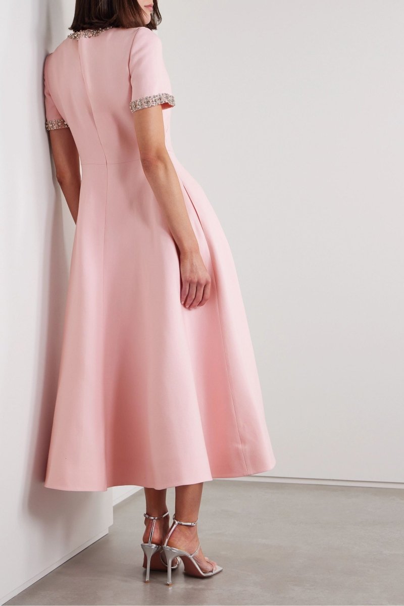 Abito midi Zoe Bowknot rosa impreziosito da cristalli